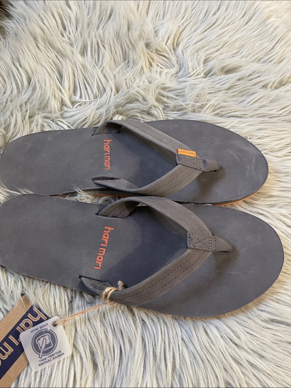 Hari Mari Men’s Gray Flip Sandals with Orange Accent - Picture 2 of 6